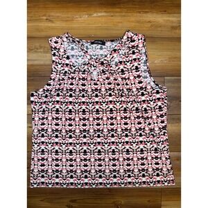Nine West Womens XL Sleeveless Geometric Pink Black White Twist Neck Blouse Top